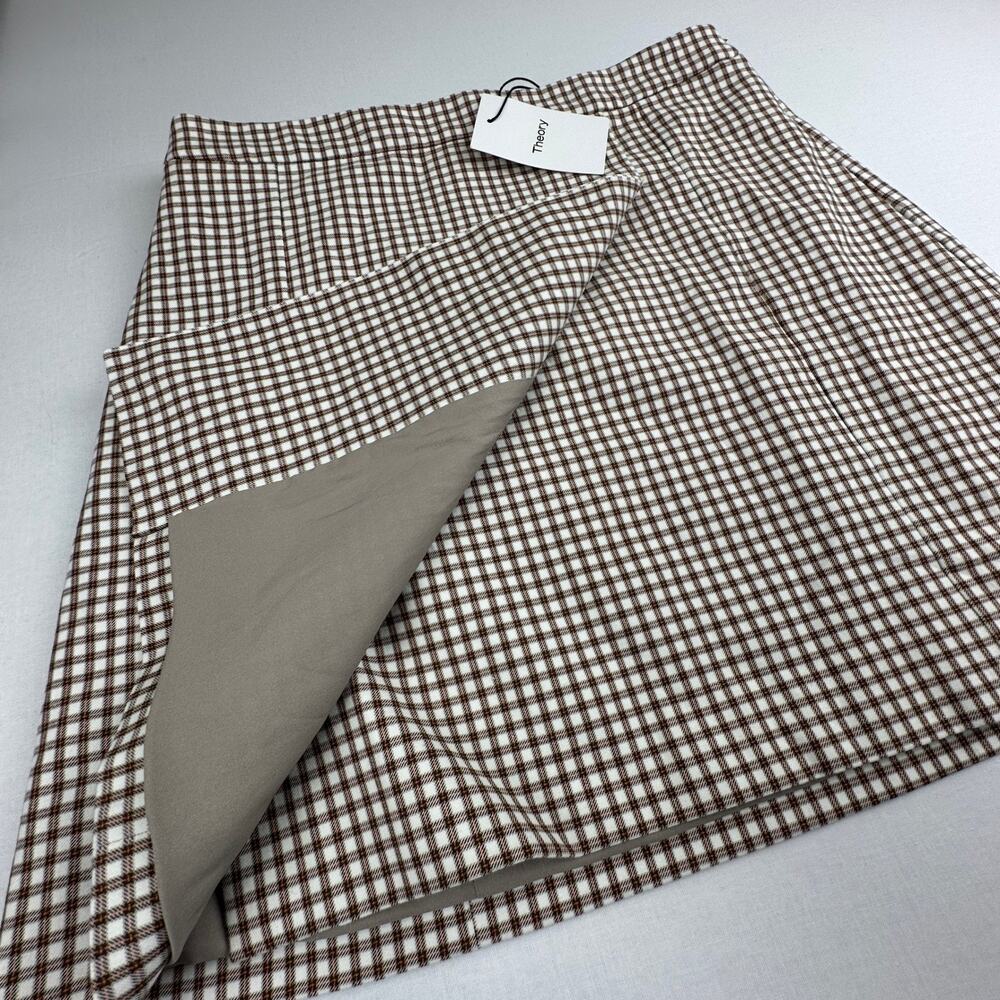 Theory Staple Wrap Skirt Ivory Multi Grid‎ Stretch Women's Size 10 - Picture 2 of 8